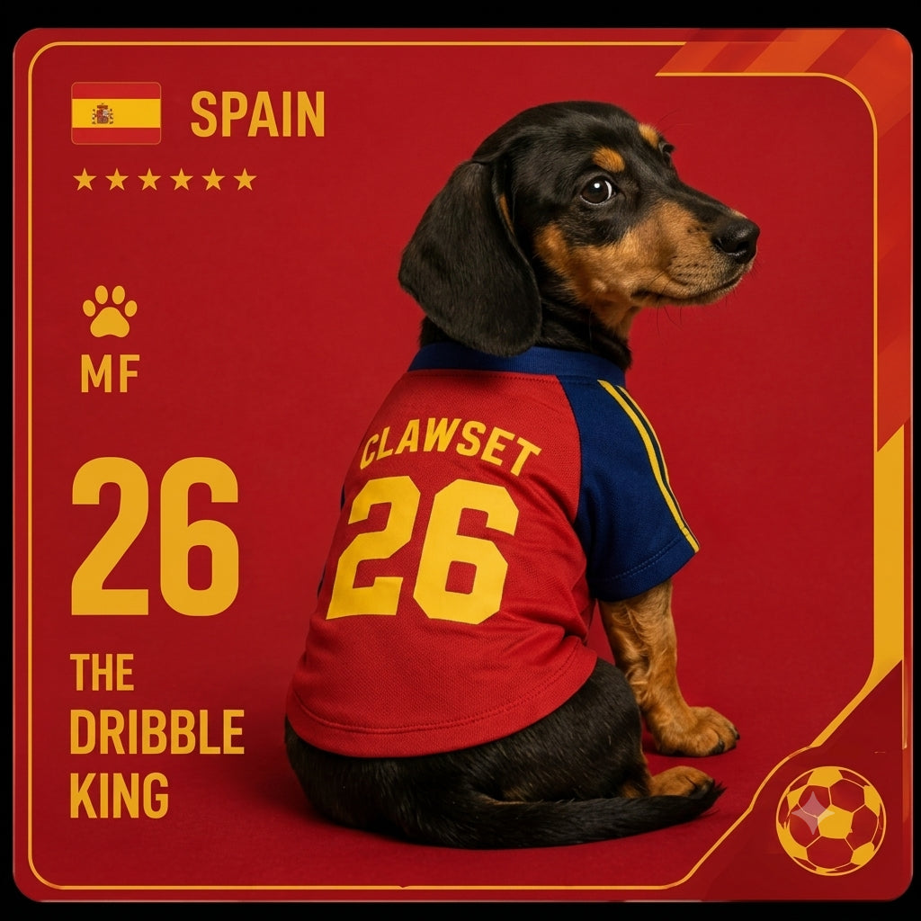CLAWSET Studio® | PAW WORLD CUP 2026 -Spain เสื้อฟุตบอลสัตว์เลี้ยงทีมชาติสเปน