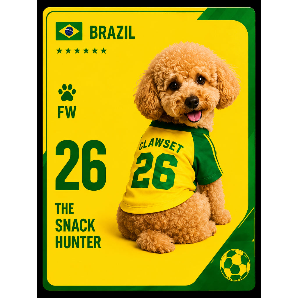 CLAWSET Studio® | PAW WORLD CUP 2026 -Brazil เสื้อฟุตบอลสัตว์เลี้ยงทีมชาติบราซิล