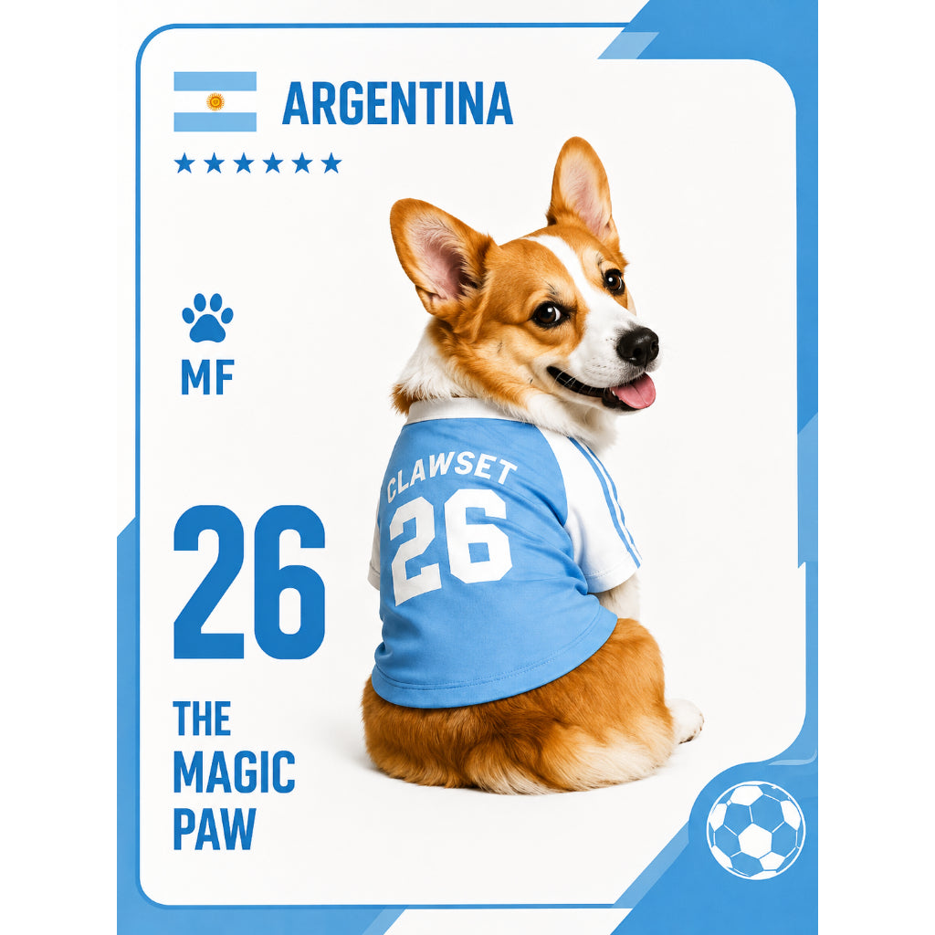 CLAWSET Studio® | PAW WORLD CUP 2026 -Argentina เสื้อฟุตบอลสัตว์เลี้ยงทีมชาติอาร์เจนติน่า