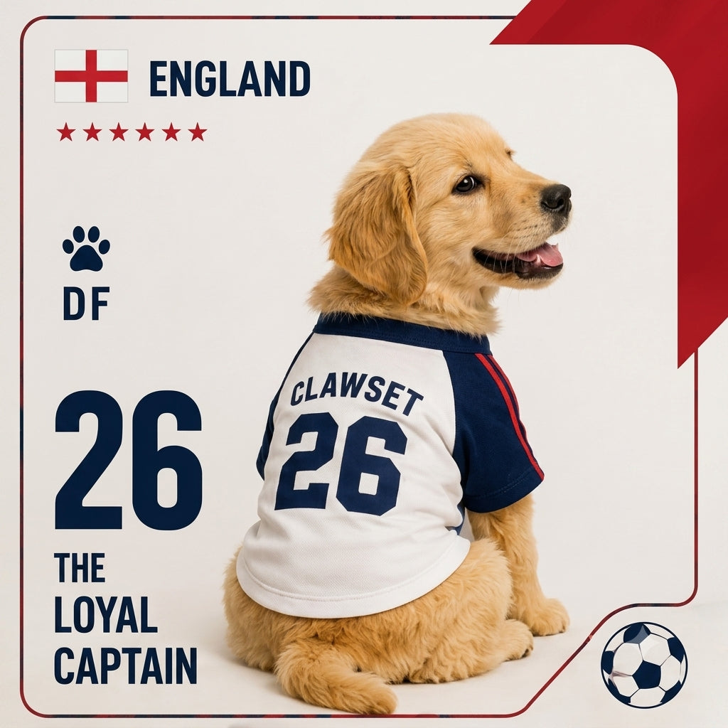 CLAWSET Studio® | PAW WORLD CUP 2026 - England เสื้อฟุตบอลสัตว์เลี้ยงทีมชาติอังกฤษ